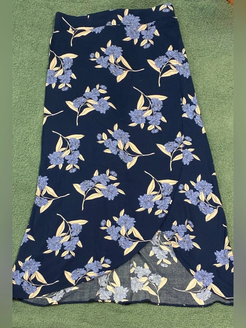 Express Blue Floral Faux Wrap Midi Skirt | Women’s Medium